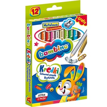 Kredki BAMBINO OŁÓWKOWE 12 KOL DREWNO GRUBE +TEMP