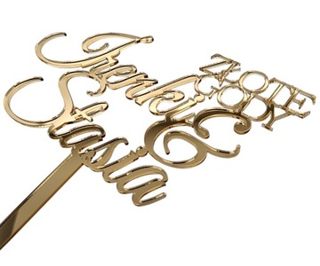 Топпер для торта на 50-летие свадьбы, золотая свадьба, имена, золотое зеркало