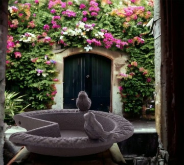 Чугунная поилка для птиц для садовых террас.