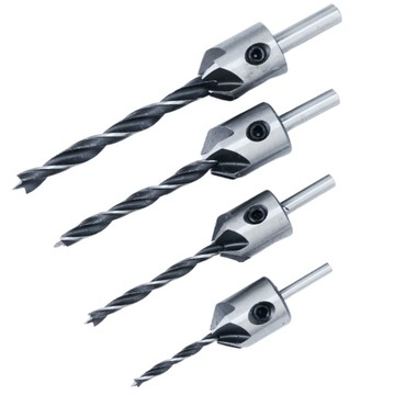 WIERTŁA DO DREWNA PŁYT WIÓROWYCH MDF OSB Z POGŁĘBIACZEM 4 SZTUKI 3-6MM