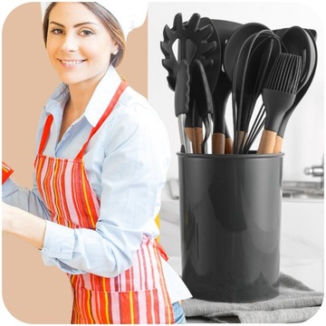 НАБОР КУХОННОЙ ПОСУДЫ СИЛИКОНОВАЯ ДЕРЕВЯННАЯ КУХОННАЯ ПОСУДА 12 EL