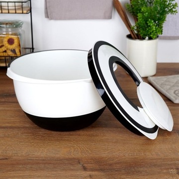 Большая кухонная миска для замешивания теста, взбивания и перемешивания с крышкой, 5л.