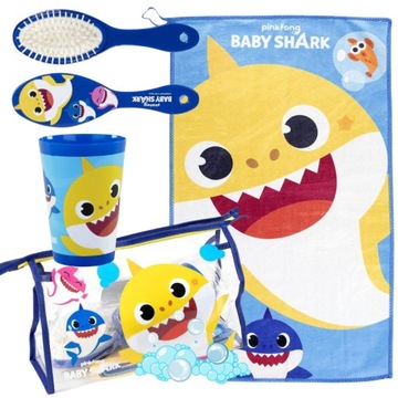 ZESTAW TOALETOWY KOSMETYCZNY BABY SHARK SZCZOTKA DO WŁOSÓW KUBEK RĘCZNIK
