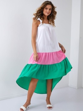 Różowo-zielona letnia sukienka maxi Fasardi