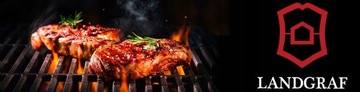GRILL GAZOWY OGRODOWY LANDGRAF RUSZT MIEJSCE NA BUTLĘ TERMOMETR PÓŁKI