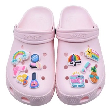 PRZYPINKA KWIATEK BIAŁO RÓŻOWY GRUBY DO BUTÓW CROCS CROCSÓW OZDOBA PIN