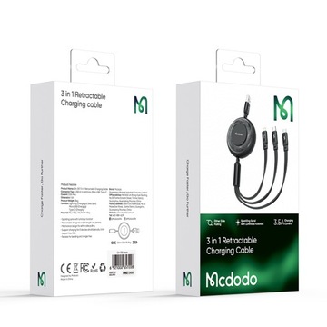 MCDODO USB-КАБЕЛЬ 3 В 1 С РАЗМАЧКОЙ USB-C LIGHTNING MICRO USB СВЕТЯЩИЙСЯ ЧЕРНЫЙ