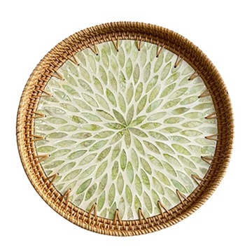 Rattan Serving Tray Nordic Breakfast Cake Snacks Tray for Bread Fruit Green