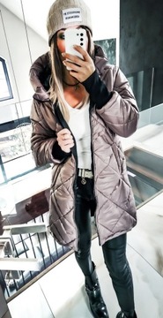 KURTKA DAMSKA PŁASZCZ PIKOWANA DŁUGA ASYMETRYCZNA XL