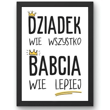 PREZENT DZIEŃ BABCI I DZIADKA RAMKA OBRAZ NA ŚCIANĘ DO SALONU ŚMIESZNY A4