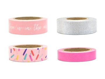 TAŚMA WASHI TAPE 4 szt. po 10 m RÓŻOWA MALINOWA
