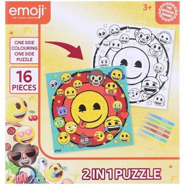 Dwustronne Puzzle DO KOLOROWANIA 6 markerów emotki