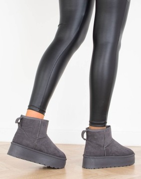 ŚNIEGOWCE SZARE OCIEPLANE BOTKI NA PLATFORMIE 38