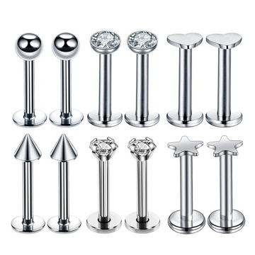 Pierścienie wargowe ze stali Labret 16G Tragus Stud