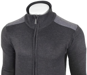 Rozpinany sweter męski szary z łatami idealny do koszuli Z14 r. XL