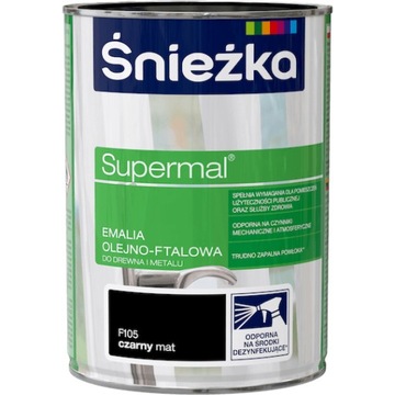 ŚNIEŻKA SUPERMAL FARBA EMALIA OLEJNO FTALOWA F105 CZARNY MAT 0,8L