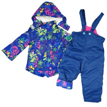 ZIMOWY KOMBINEZON dwuczęściowy KWIATY granat r 110