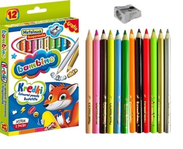 KREDKI BAMBINO DREWNIANE GRUBE 12 KOLORÓW + TEMP