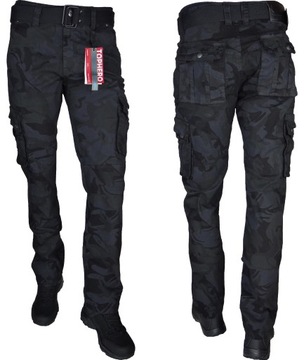 ЧЕРНЫЕ КАМО Эластичные брюки-карго с поясом Различные размеры r34 IT/Th-1