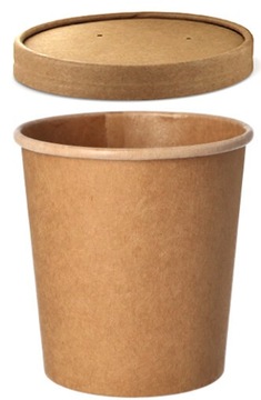 Kubki brązowe na zupę POJEMNIKI papierowe zupa + pokrywki 470ml 25 sztuk