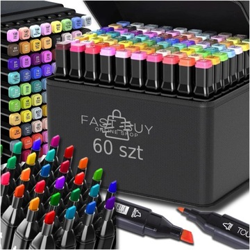 MARKERY FLAMASTRY PISAKI ALKOHOLOWE DWUSTRONNE PRO ZESTAW 60SZT + TORBA