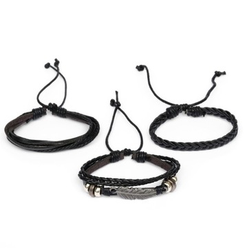 6 мужских кожаных браслетов, элегантный комплект ремешков с бусинами, МУЖЧИНЫ