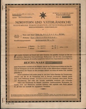 14050 Feuerversicherung 1931. Nordstern und Vaterländische Versicherungs AG