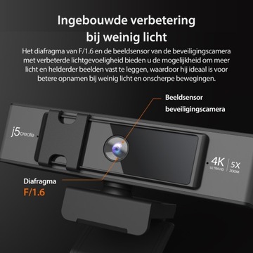 j5create Kamera internetowa USB 4K Ultra HD z cyfrowym powiększeniem 5x i p