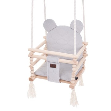 Деревянные детские качели на каркасе Мишка Тедди Бархат 3в1 Серый