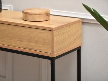 ДУБОВАЯ КОНСОЛЬ 80СМ С ЯЩИКОМ НА ЧЕРНОЙ РАМКЕ НОРА В СТИЛЕ СОВРЕМЕННЫЙ ЛОФТ