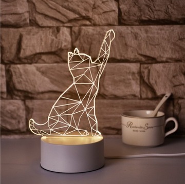 LAMPKA NOCNA LED 3D KOT CIEPY BIAŁY USB prezent