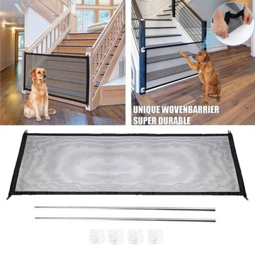 Safety Gate Pet Dog Puppy Mesh Fencing Portable Guards Black1 110x72cm