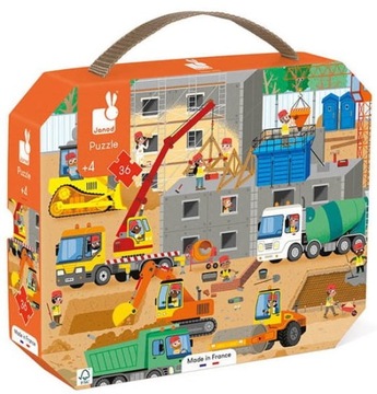 Puzzle w walizce Plac budowy 36 elementów 4+ Janod