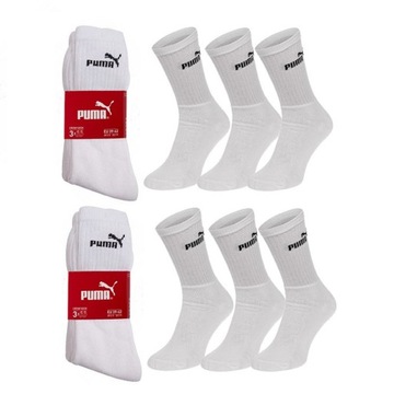 PUMA skarpety sportowe długie białe 6pack 39-42 oryginalne skarpetki 6par