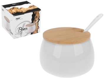 CUKIERNICA CUKIERNICZKA PORCELANOWA Z ŁYŻECZKĄ 9 CM BONA BIAŁA