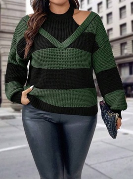 SHEIN CURVE Plus Size Damski sweter w paski na zimne 56/58
