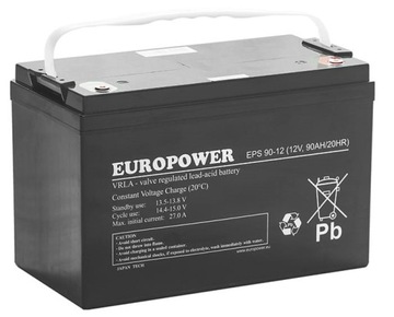 AKUMULATOR BATERIA AGM VRLA BEZOBSŁUGOWY EUROPOWER EPS 12 V 90 Ah EPS90