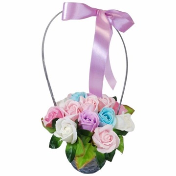 Koszyk bukiet z różami mydlanymi pachnącymi niezwykły PREZENT Dzień MATKI