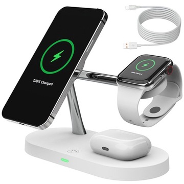 Ładowarka indukcyjna 5w1 magnetyczna do IPHONE 12 13 14 15 APPLE WATCH 15W