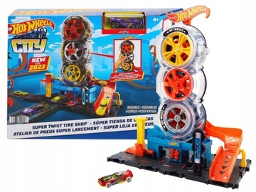 HOT WHEELS ZESTAW WYŚCIGOWY WARSZTAT OPON + autko
