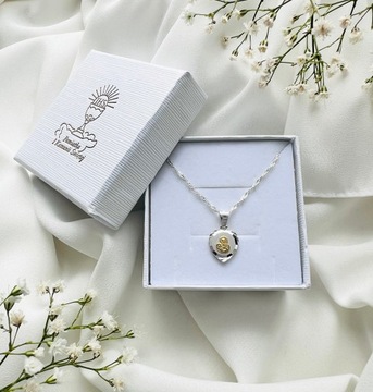 СЕРЕБРЯНАЯ ЦЕПЬ И МЕДАЛЬ СЕРДЦЕ БОЖИЕЙ МАТЕРИ ДЛЯ ПРИЧАСТИЯ КРЕЩЕНИЕ