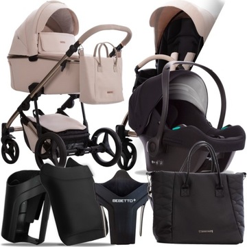 WÓZEK 4W1 BEBETTO LOREN PREMIUM CLASS BISCOTTI 02 I FOTELIK F-K BAZA ISOFIX