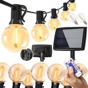 GIRLANDA SOLARNA LAMPKI OGRODOWA 7,6M 25x ŻARÓWKI LED Z PILOTA
