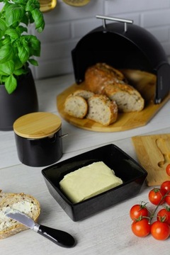 ЧЕРНАЯ ФАРФОРОВАЯ МАСЛЕНКА + НОЖ ДЛЯ МАСЛА С БАМБУКОВОЙ КРЫШКОЙ