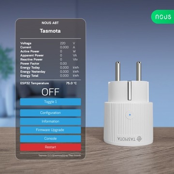 Умная WIFI розетка NOUS A8T TASMOTA ESP32 MATTER 10A MQTT
