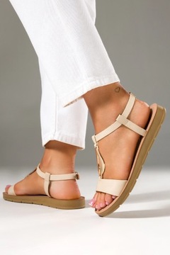 САНДАЛИИ ЖЕНСКИЕ НА ПЛОСКОЙ ПОДОШВЕ, МОДНЫЕ ТУФЛИ С ДЕКОРОМ НА ЛЕТО БЕЖЕВЫЕ, размер 39