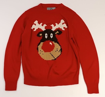 PEACOCKS świąteczny czerwony sweter RENIFER r. M