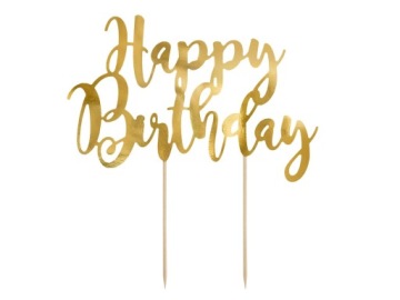 Топпер на торт Happy Birthday - золотий, 22,5 см
