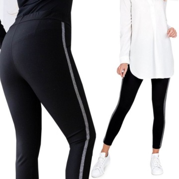 LEGINSY ZE SREBRNYM PASKIEM BŁYSZCZĄCE LAMPAS L/XL