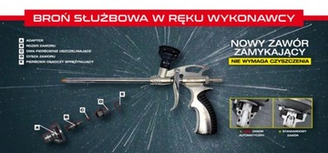 Pistolet do piany aluminiowy. Zawór automat.Nie wymaga czyszczenia. PREMIUM